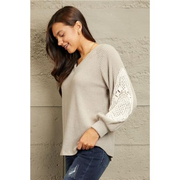 Sew In Love Full Size Lace Patch Detail Sweater - Picture 7 of 9